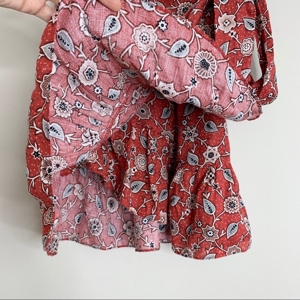 Isabel Marant Etoile Tempster Skirt (Sz FR 40) Linen Wrap Mini Floral Rust - Picture 8 of 16